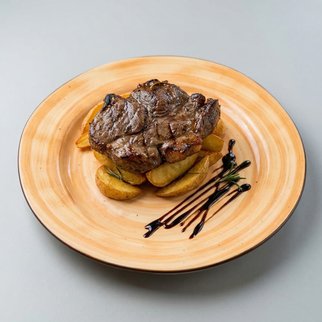 Стейк из свинины с картофелем по-деревенски